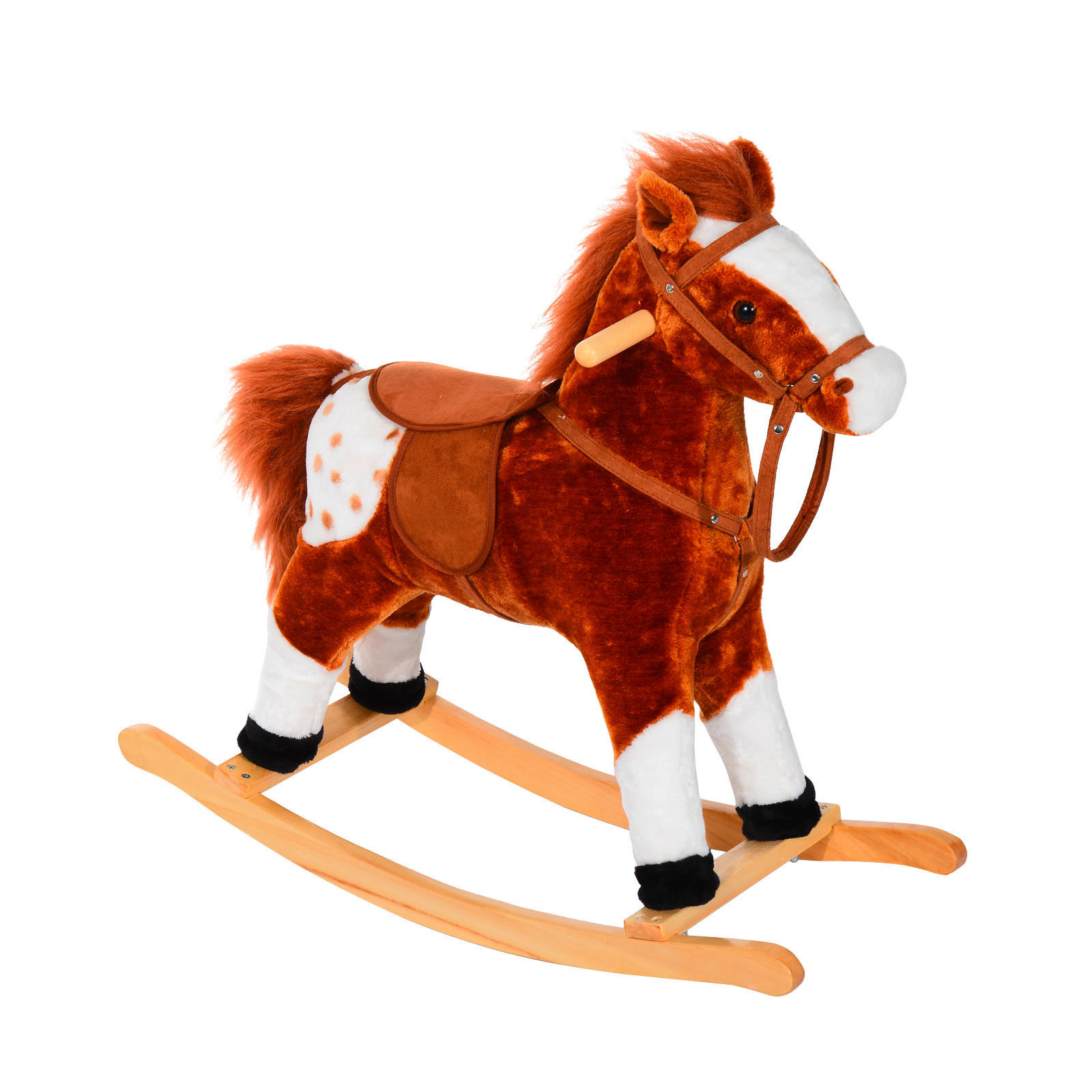HOMCOM Kinder-Schaukelperd B/H/L: ca. 28x65x74 cm Wieherndes_Schaukelpferd - braun (74,00/28,00/65,00cm) - HOMCOM