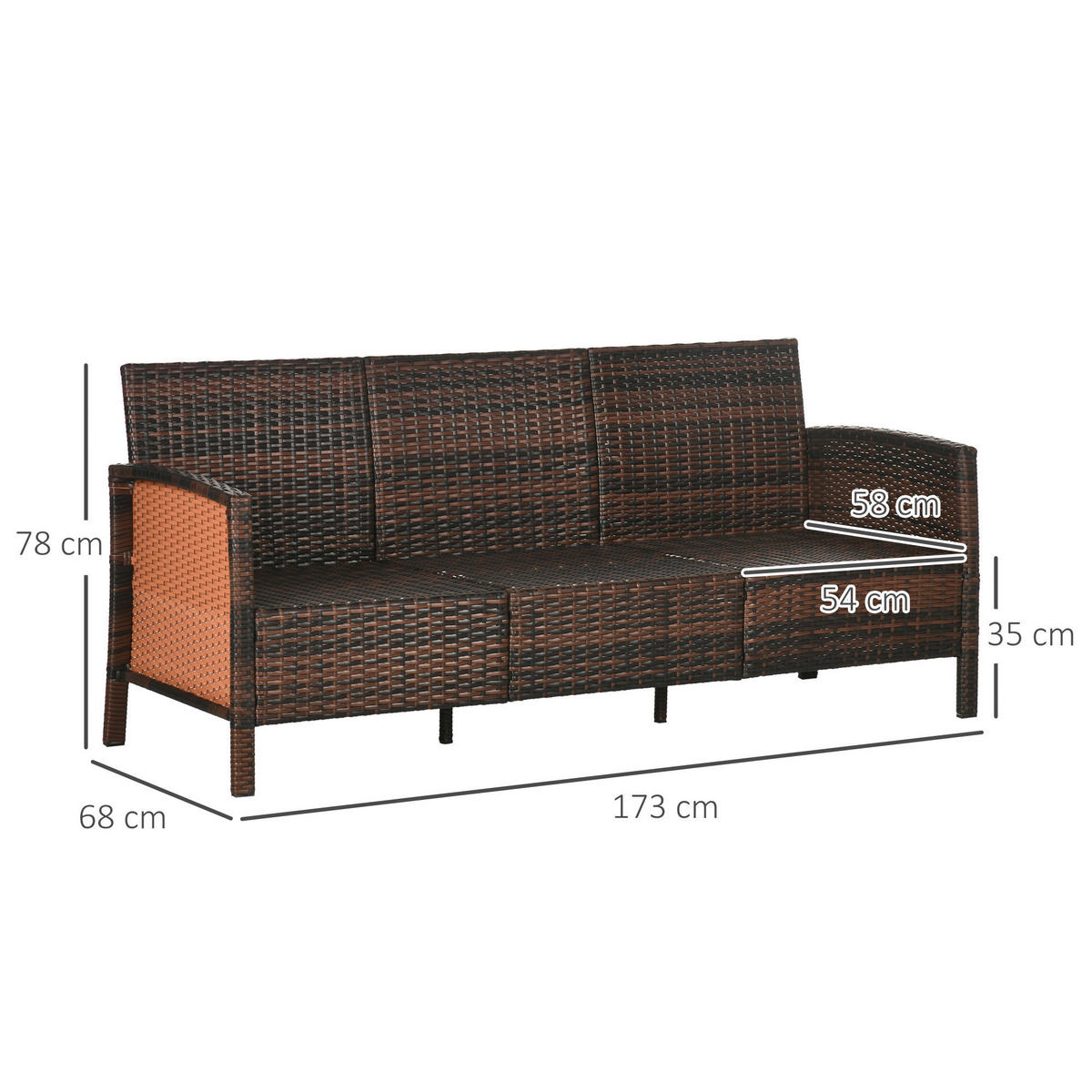 Outsunny Gartensofa braun Stahl B/H/L: ca. 68x78x173 cm Gartensofa - braun (173,00/68,00/78,00cm) - Outsunny