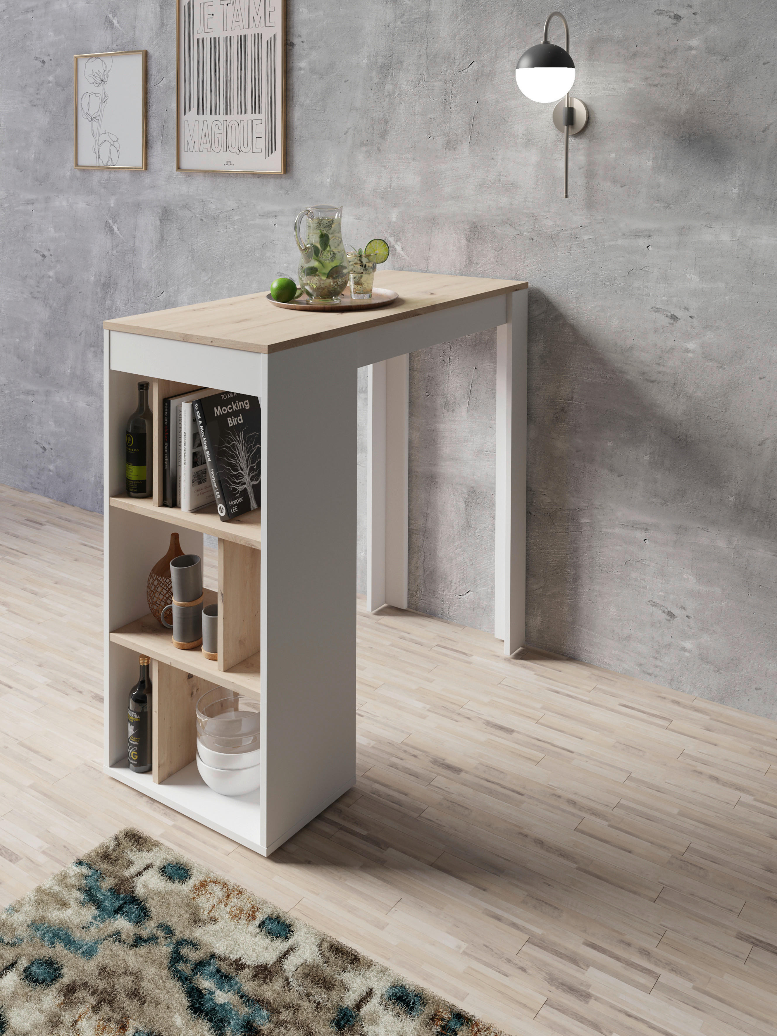 Bartisch MOBY Eiche Artisan Nachbildung weiß B/H/T: ca. 110x104x50 cm MOBY - Eiche/weiß (110,00/104,00/50,00cm) - byLIVING