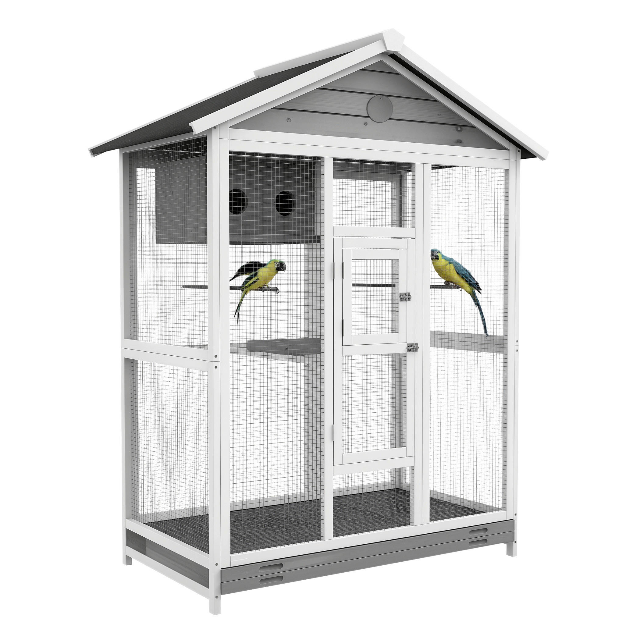 PawHut Vogelkäfig grau Holz B/H/L: ca. 68x154x112 cm Vogelkäfig - weiß/schwarz (112,00/68,00/154,00cm) - PawHut