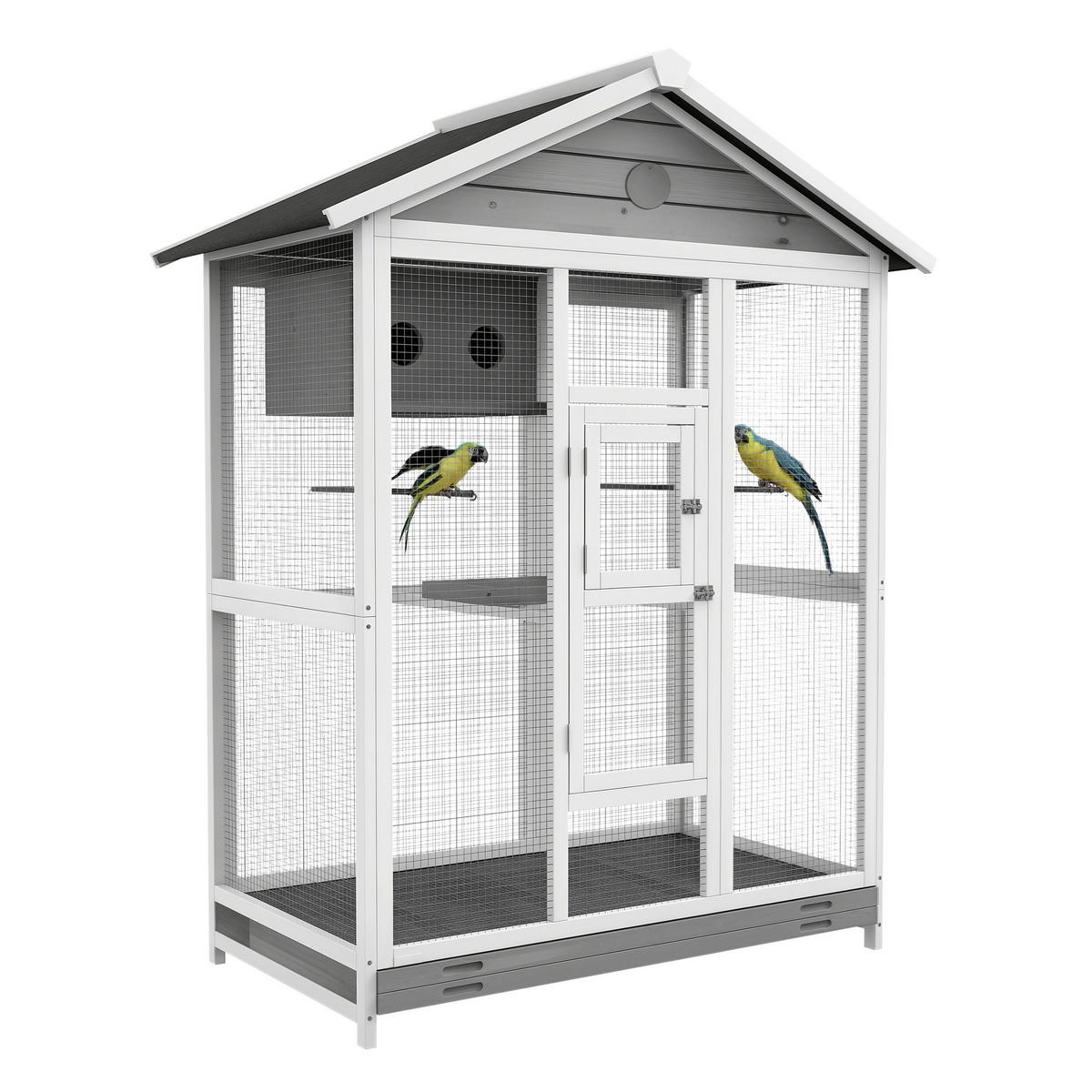 PawHut Vogelkäfig grau Holz B/H/L: ca. 68x154x112 cm Vogelkäfig - weiß/schwarz (112,00/68,00/154,00cm) - PawHut