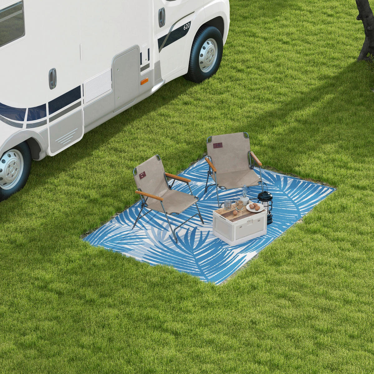 Outsunny Outdoor-Teppich blau B/H/L: ca. 274x182x0,3 cm Outdoor-Teppich - blau (0,30/274,00/182,00cm) - Outsunny