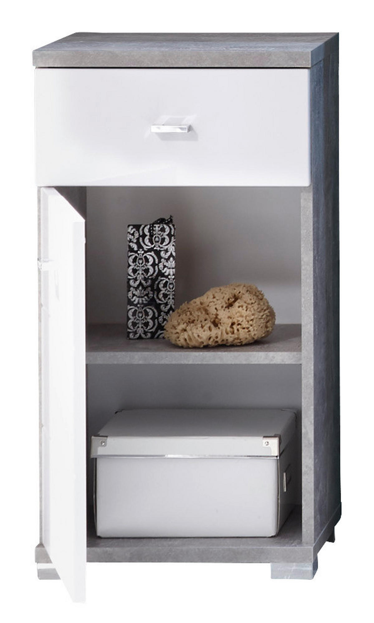 Badkommode Pool Beton Optik weiß Hochglanz B/H/T: ca. 38x73x30 cm Pool - Beton/weiß (38,00/73,00/30,00cm)