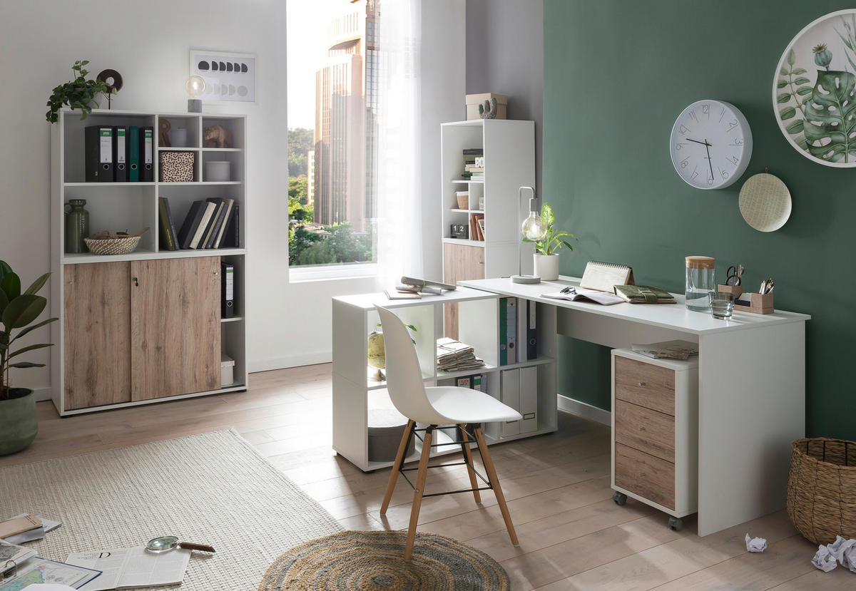 Rollcontainer Serie 400 perlweiß Optik Wildeiche Nachbildung B/H/T: ca. 32,6x59,7x39,1 cm Serie 400 - (32,60/59,70/39,10cm) - Möbelpartner