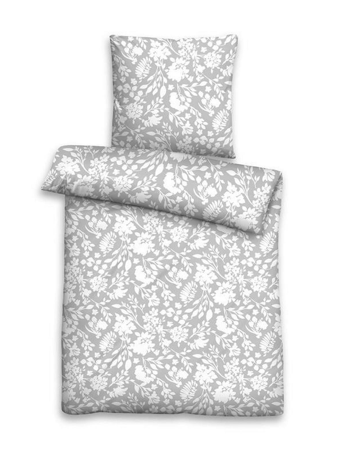 Seersucker Bettwäsche Bettwäsche_Micro-Seersucker Blumen - weiß/silber (135,00/200,00cm)