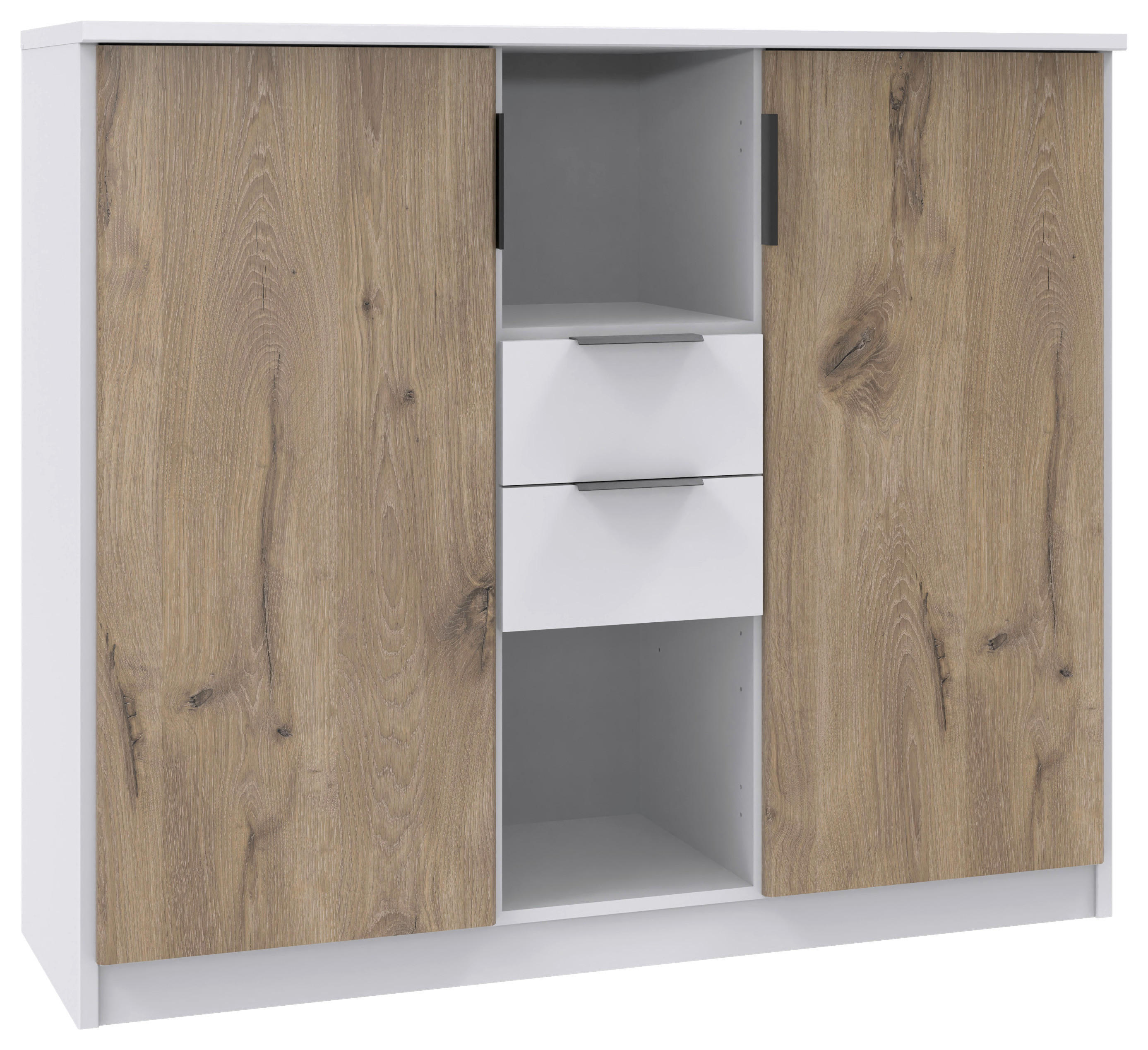 weiß B/H/T: ca. 122x105x40 cm Norderney_Highboard J28 717 - weiß/Oak (122,00/105,00/40,00cm)