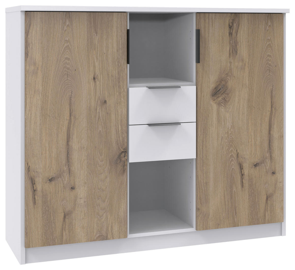 weiß B/H/T: ca. 122x105x40 cm Norderney_Highboard J28 717 - weiß/Oak (122,00/105,00/40,00cm)