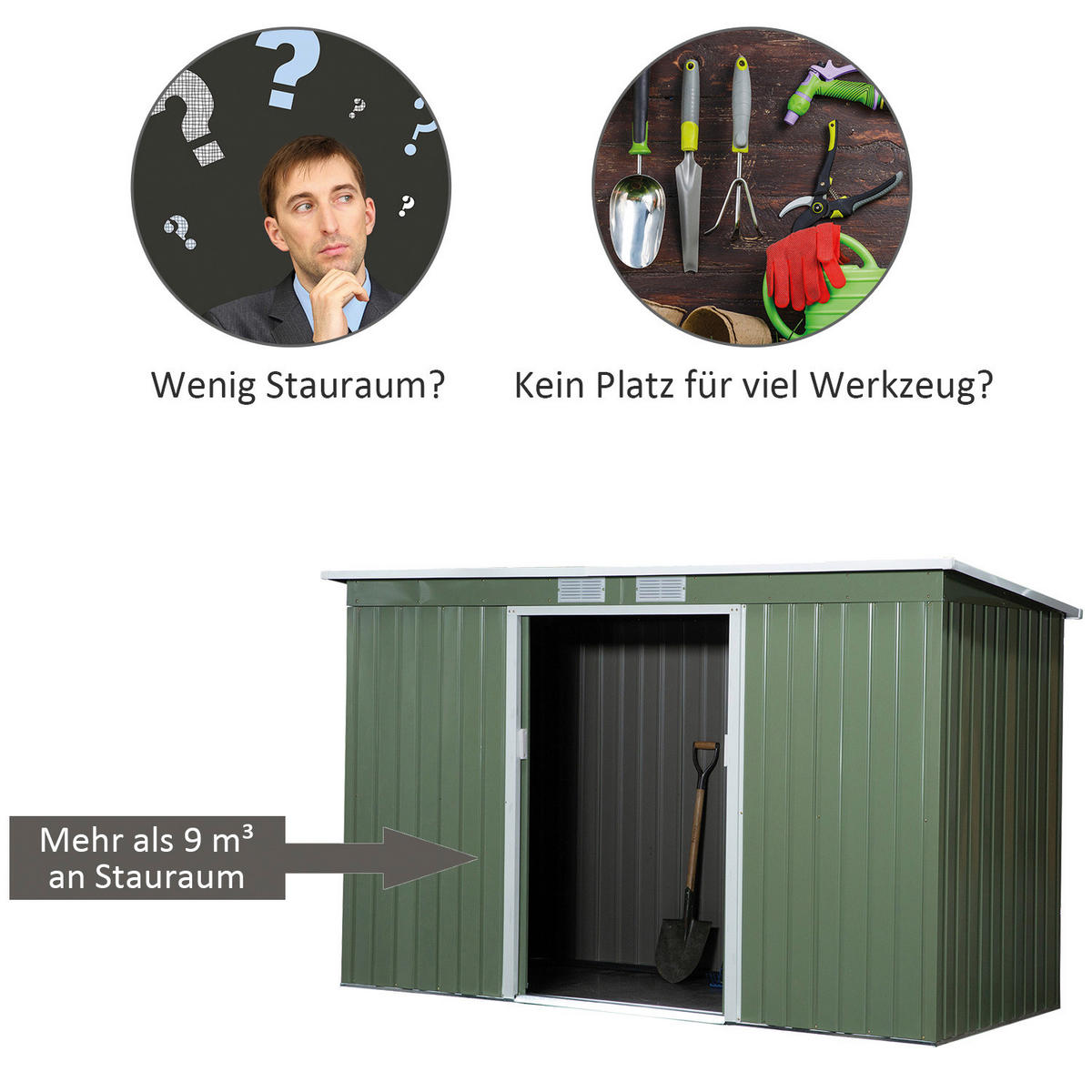 Outsunny Gartenschrank grün Stahl B/H/T: ca. 277x173x130 cm Gartenschrank mit Schiebetür - grün (277,00/173,00/130,00cm) - Outsunny