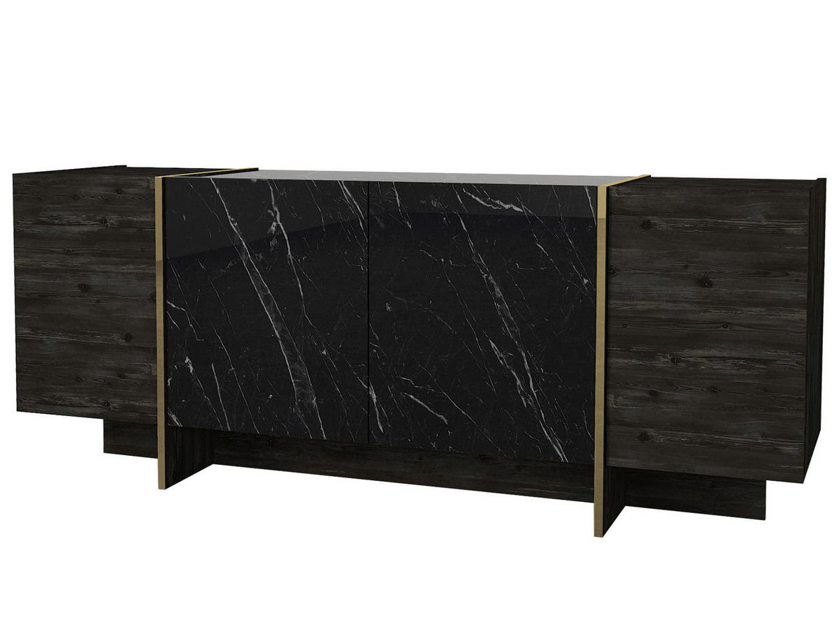 Sideboard Rebab Rebab braun dunkelgrau Marmoroptik B/H/T: ca. 180x75,5x46,6 cm Rebab - Marmoroptik/dunkelgrau (180,00/75,50/46,60cm) - moebel17