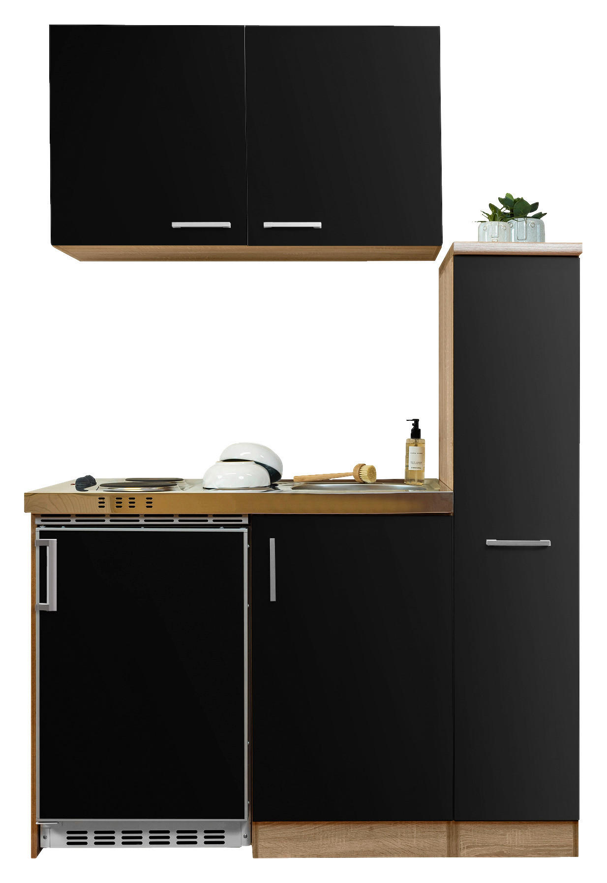 Respekta Miniküche 130 schwarz matt B/H/T: ca. 130x200x60 cm 130 - Eiche/schwarz (130,00/200,00/60,00cm) - Respekta