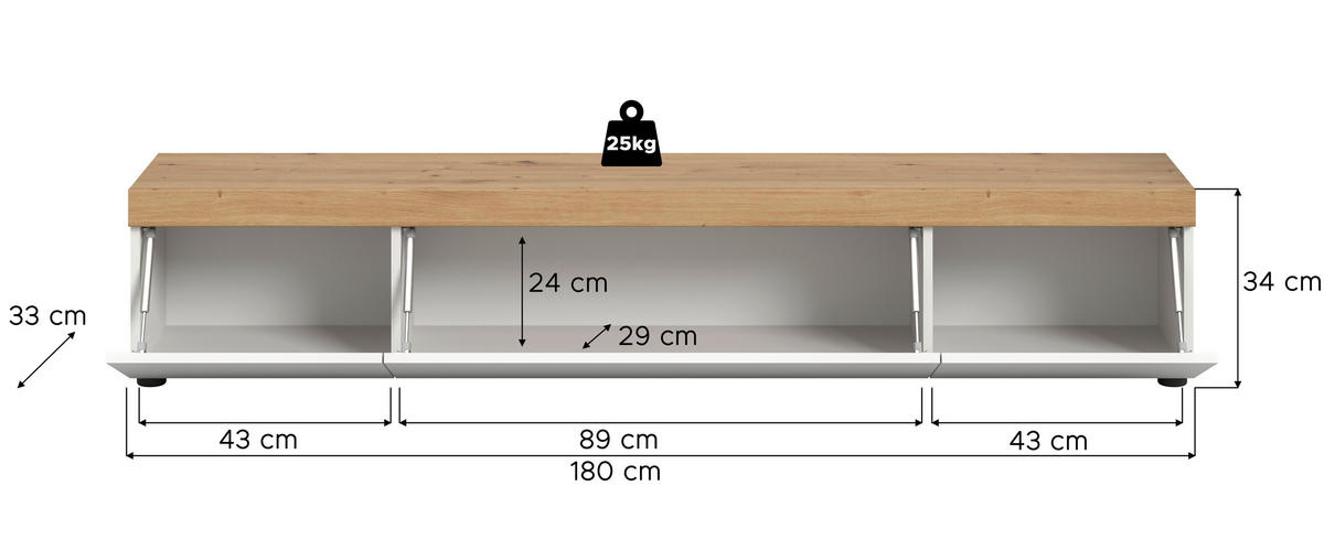 Lowboard RUDA Artisan Oak Nachbildung weiß B/H/T: ca. 180x34x33 cm RUDA - weiß (180,00/34,00/33,00cm) - xonox.home