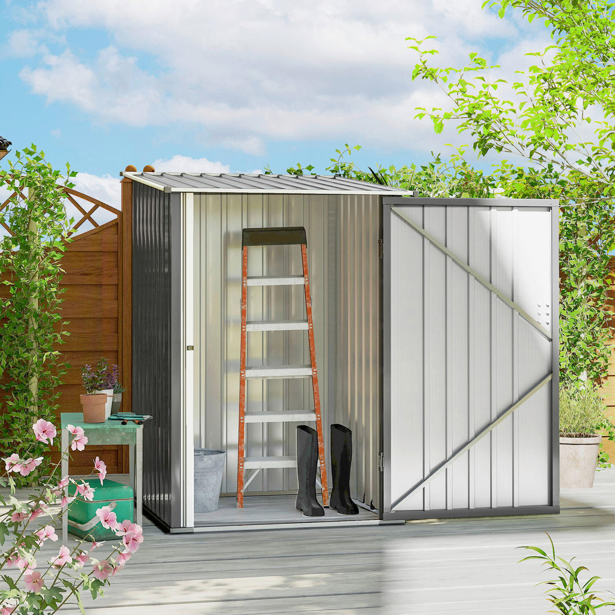 Outsunny Gerätehaus grau B/H/L: ca. 103x160x100 cm Gerätehaus - grau (100,00/103,00/160,00cm) - Outsunny