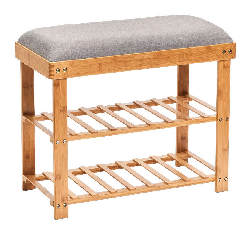 Zeller Schuhregal natur Bambus B/H/T: ca. 60x50x29 cm Schuhregal_mit_Sitzkissen - natur/grau (60,00/50,00/29,00cm) - Zeller