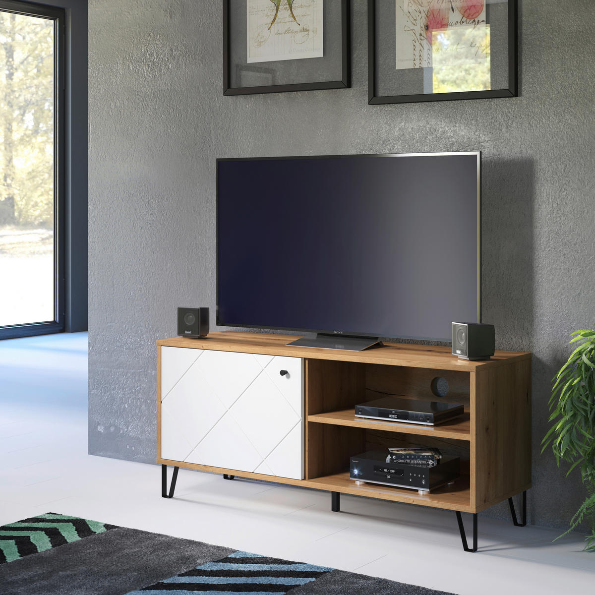 TV-Lowboard Touch weiß matt Eiche Artisan Nachbildung B/H/T: ca. 123x56x40 cm Touch - Eiche/weiß (123,00/56,00/40,00cm) - Trendteam
