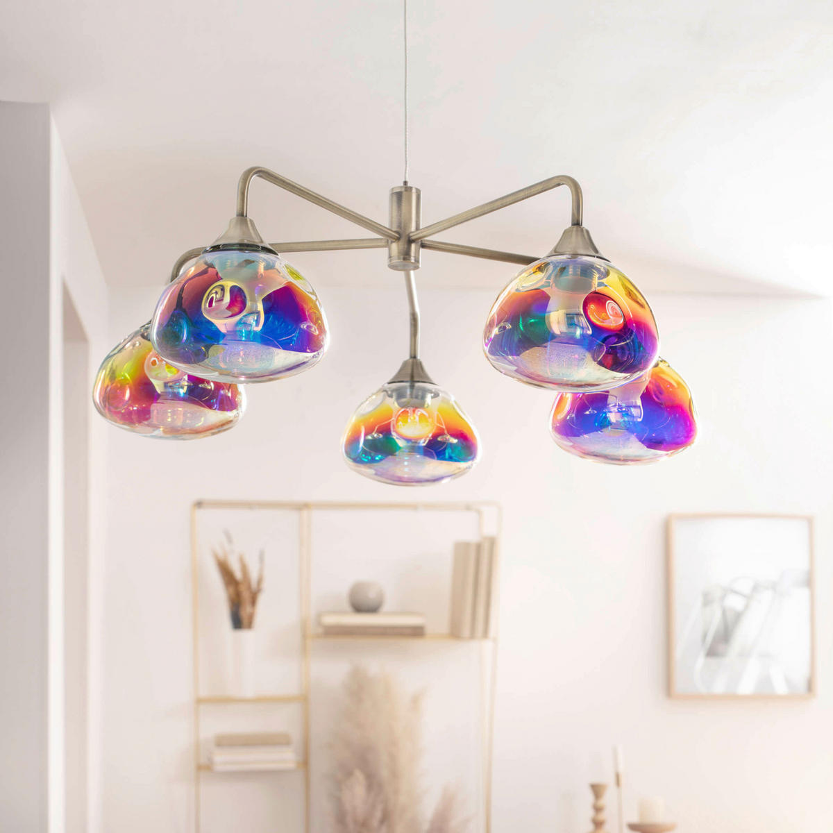 Näve Leuchten LED-Leuchten 7089945 messing Glas Metall B/H/T: ca. 50x120x50 cm null 5 Brennstellen Varna - messing (50,00/120,00/50,00cm) - Näve Leuchten