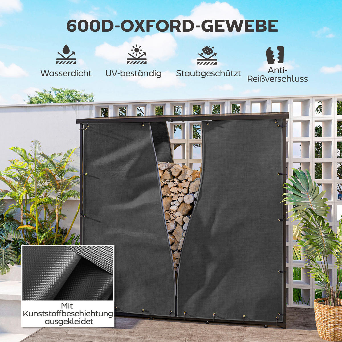 Outsunny Kaminholzregal Abdeckung schwarz Polyester B/H/L: ca. 1x173x174 cm Kaminholzregal Abdeckung - schwarz (174,00/1,00/173,00cm) - Outsunny