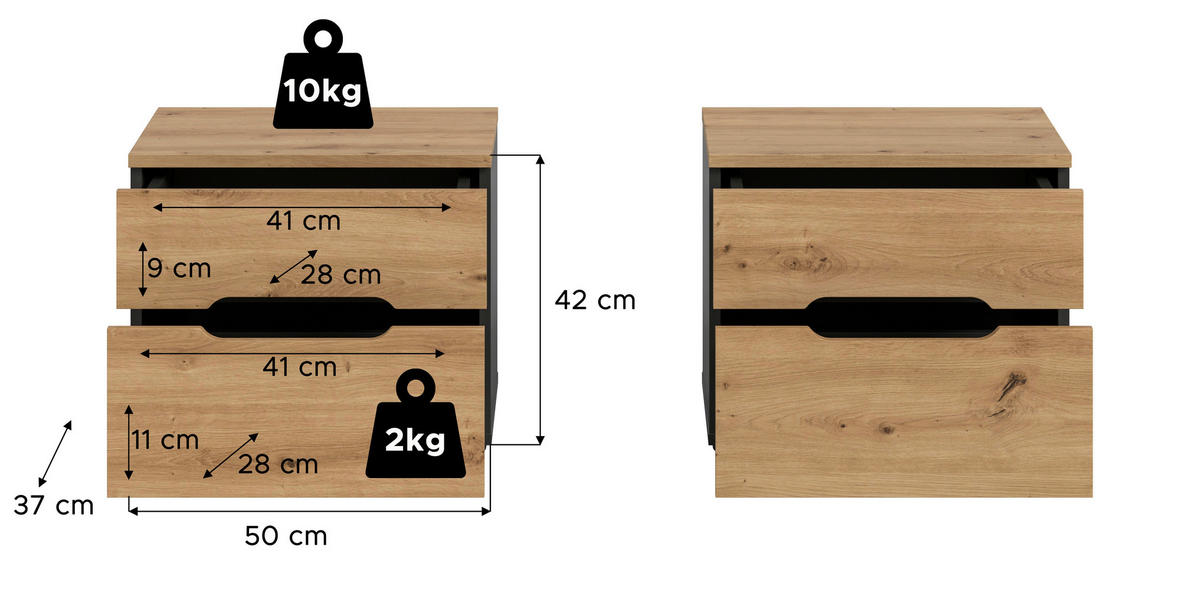 Nachtkonsolen CANU, 2er-Set basaltgrau Artisan Nachbildung B/H/T: ca. 50x42x37 cm CANU, 2er-Set - basaltgrau (50,00/42,00/37,00cm) - xonox.home