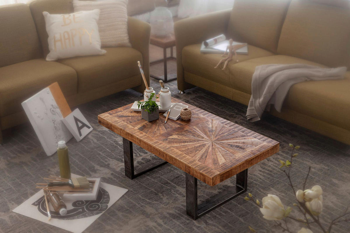 Couchtisch natur grau lackiert B/H/T: ca. 105x40x55 cm Couchtisch - natur/grau (105,00/40,00/55,00cm) - Wohnling