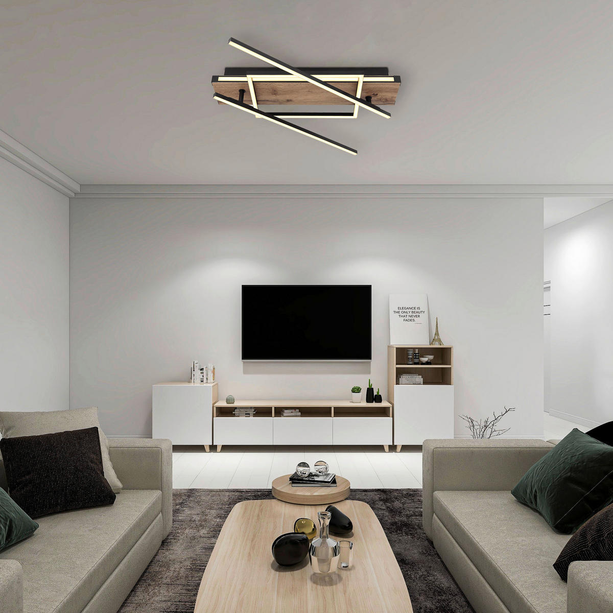 GLOBO LED-Deckenleuchte 67299D3 dunkelbraun mattschwarz Metall MDF Kunststoff B/H/T: ca. 88x12x120 cm COLLI - dunkelbraun/mattschwarz (88,00/12,00/120,00cm) - GLOBO