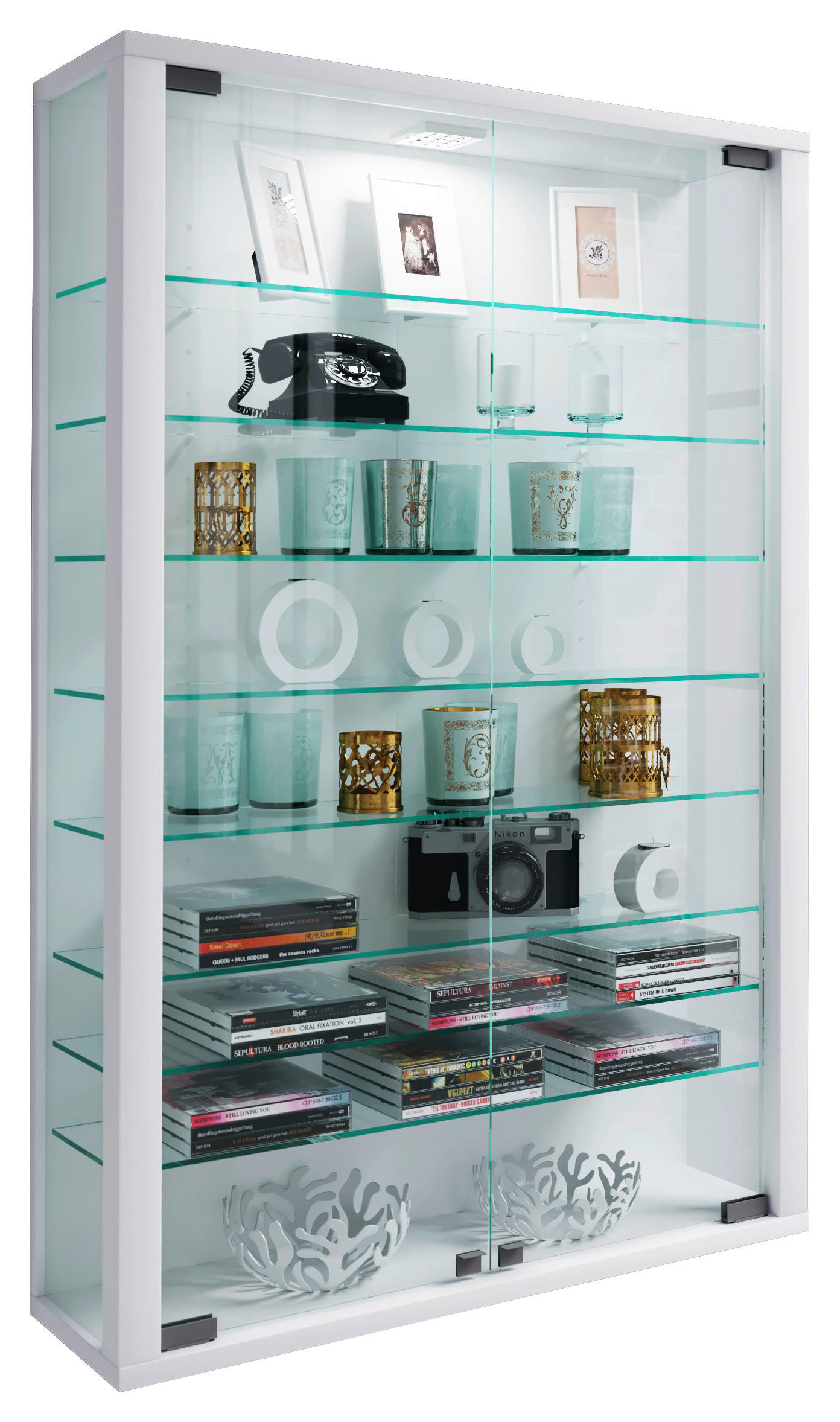 Vitrine Vitrosa Mini weiß Holzwerkstoff Glas B/H/T: ca. 59x90x18 cm Vitrosa Mini - weiß (59,00/90,00/18,00cm) - VCM Möbel