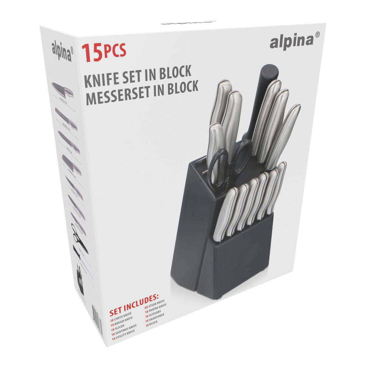 alpina Messerset schwarz Edelstahl 15 tlg. Messerset_in_Block_15tlg. - schwarz/silber (28,50/13,00/34,00cm) - alpina