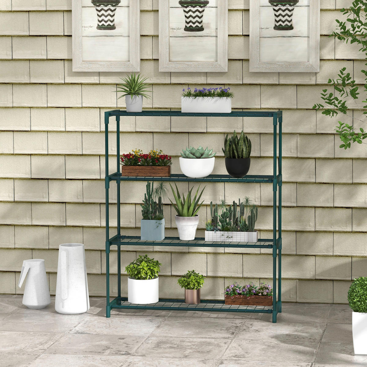 Outsunny Pflanzständer dunkelgrün Polypropylen B/H/L: ca. 28x89x107 cm Blumenständer - dunkelgrün (107,00/28,00/89,00cm) - Outsunny