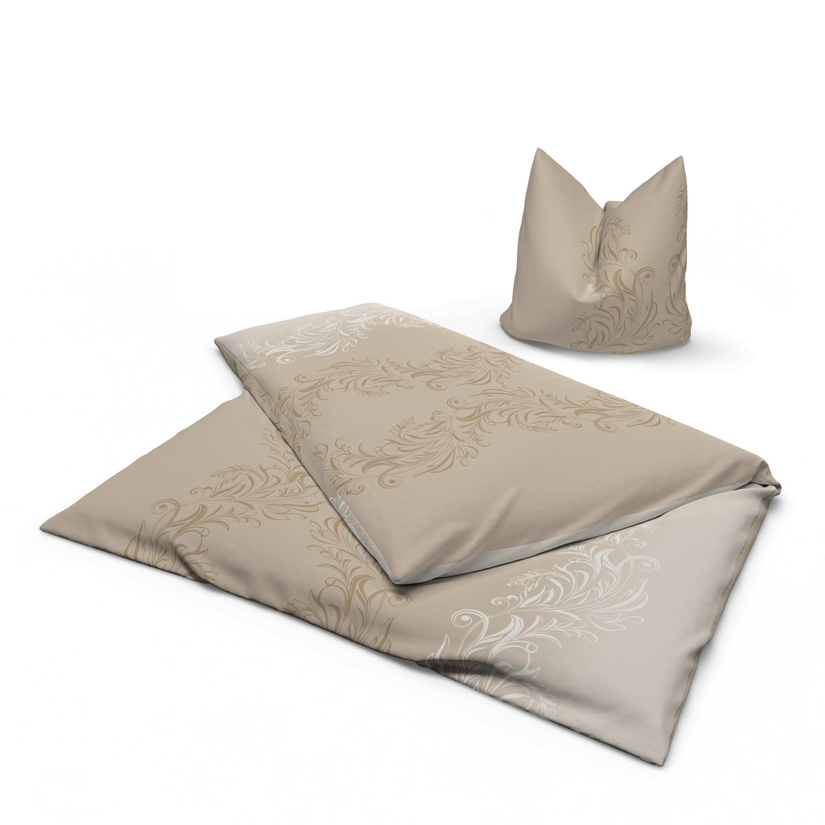Baumwoll Bettwäsche Biber Bettwäsche_Biber_Catharina 155x220 - sand/taupe (155,00/220,00cm) - beau rêve