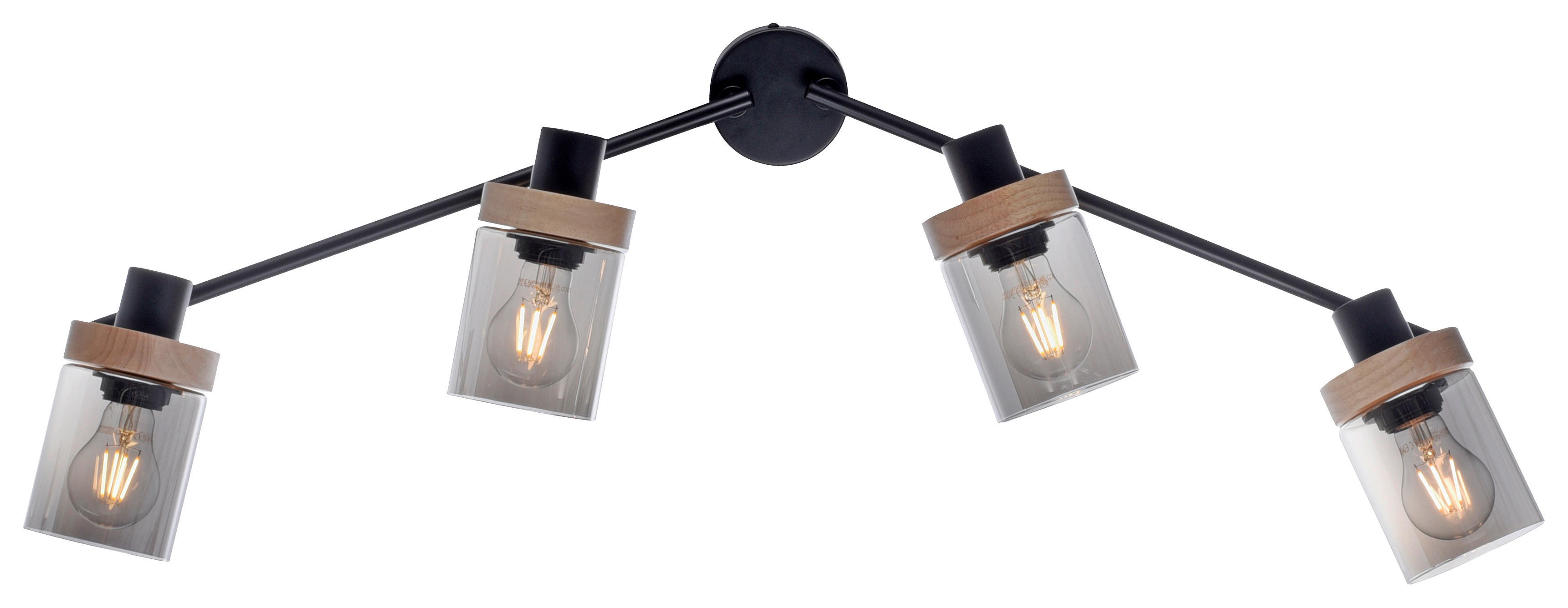 Just Light Spot Pasqual 11313-18 schwarz Rauch Metall Glas B/H/L: ca. 110x25x114 cm E27 4 Brennstellen Spot_4flg.Pasqual - schwarz/Rauch (114,00/110,00/25,00cm) - Just Light