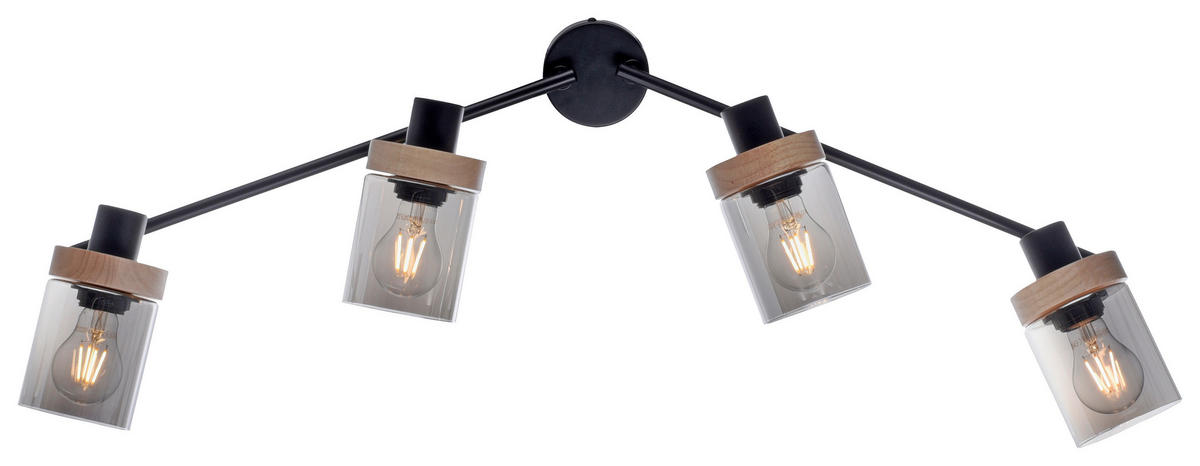 Just Light Spot Pasqual 11313-18 schwarz Rauch Metall Glas B/H/L: ca. 110x25x114 cm E27 4 Brennstellen Spot_4flg.Pasqual - schwarz/Rauch (114,00/110,00/25,00cm) - Just Light