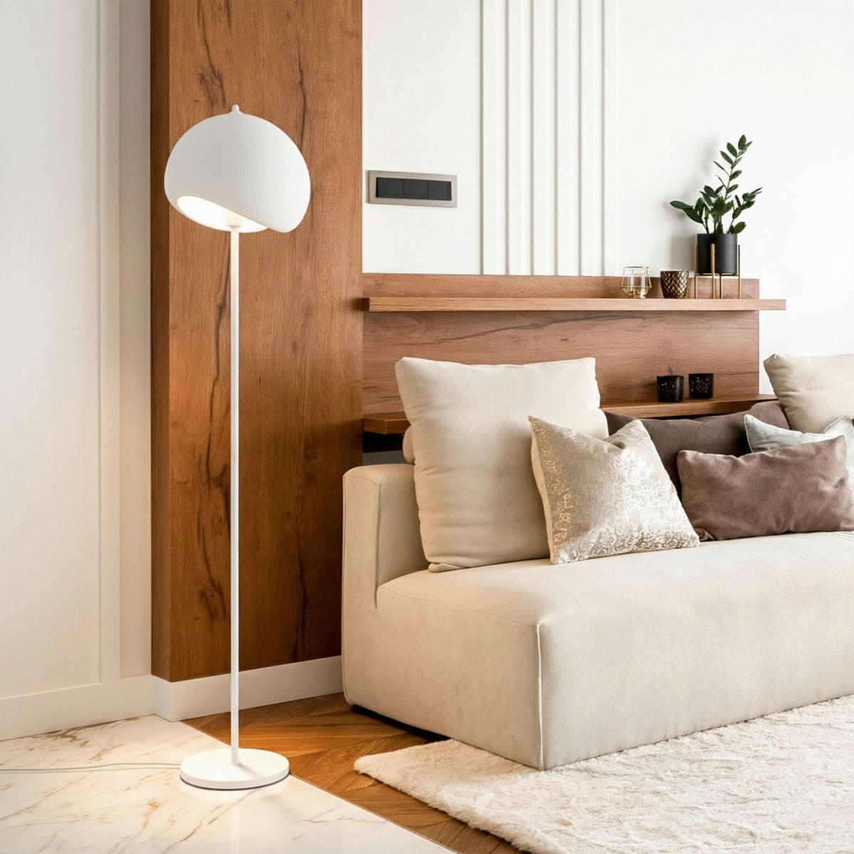 Opviq Stehleuchte weiß Metall Polyester-Mischgewebe B/H/L: ca. 29x170x34 cm E27 1 Brennstellen Yontu - 15854 - weiß (34,00/29,00/170,00cm) - Opviq