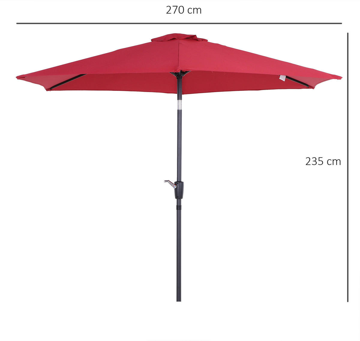 Outsunny Sonnenschirm weinrot Stahl H/D: ca. 235x270 cm Sonnenschirm_mit_Handkurbel - weinrot (270,00/235,00cm) - Outsunny