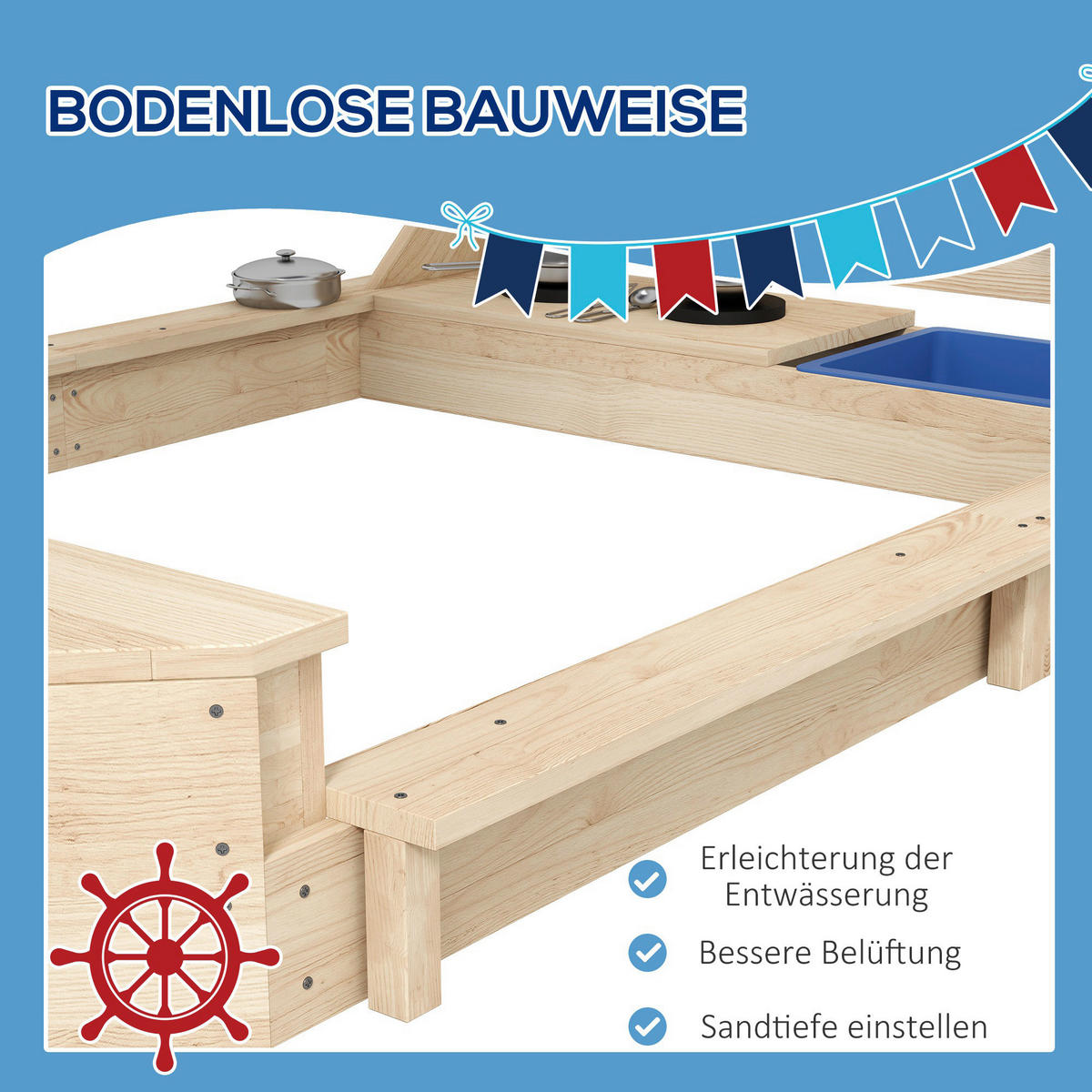 Outsunny Sandkasten natur B/H/L: ca. 103x180x144,5 cm Sandkasten - natur (144,50/103,00/180,00cm) - Outsunny