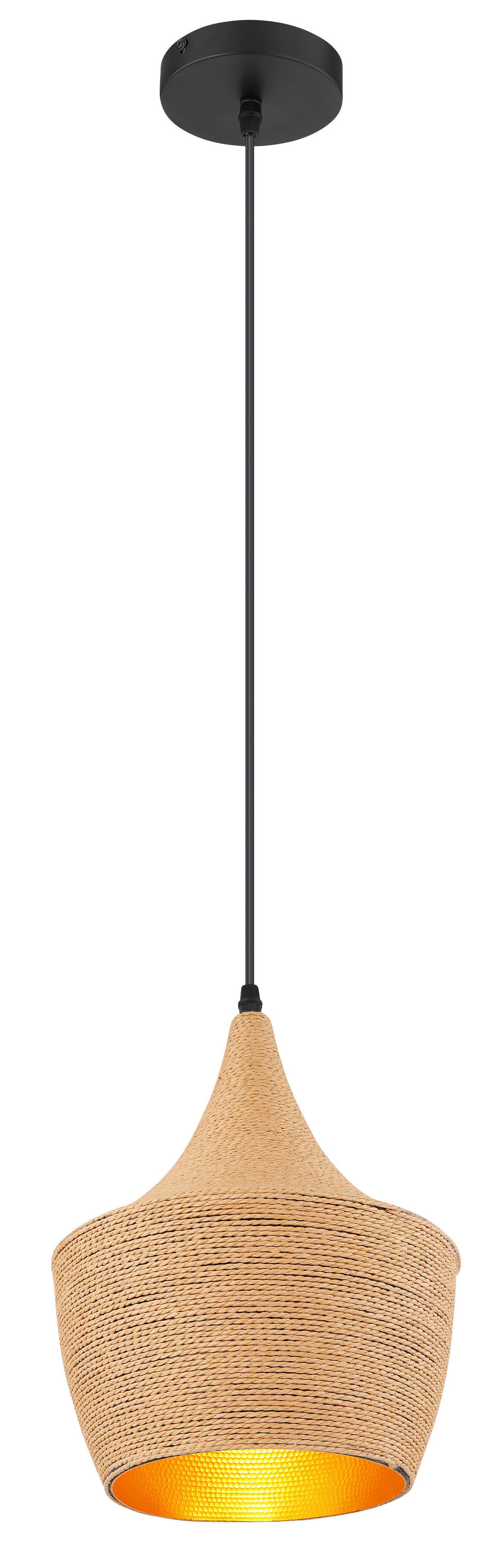GLOBO Pendelleuchte schwarz braun Metall Textil H/D: ca. 140x25 cm E27 1 Brennstellen LUDMILLA - braun/schwarz (25,00/140,00cm) - GLOBO
