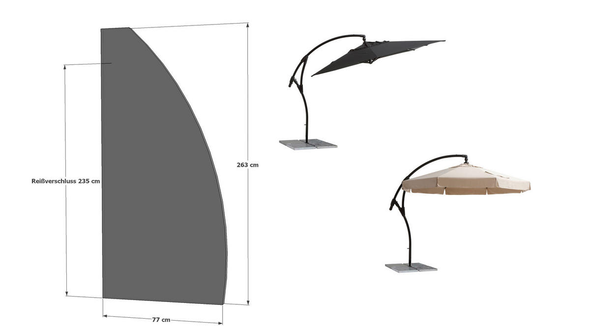 Grasekamp Schutzhülle für Ampelschirm schwarz Kunststoff B/H/L: ca. 77x1x263 cm Schutzhülle_Ampelschirm - schwarz (263,00/77,00/1,00cm) - Grasekamp