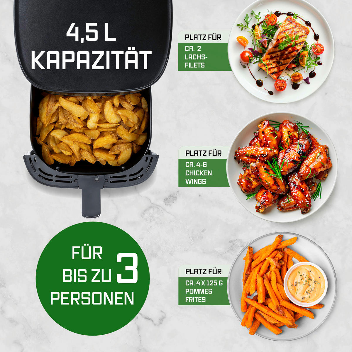 GOURMETmaxx Heißluftfritteuse Heißluftfritteuse - schwarz (36,00/26,00/29,50cm) - GOURMETmaxx