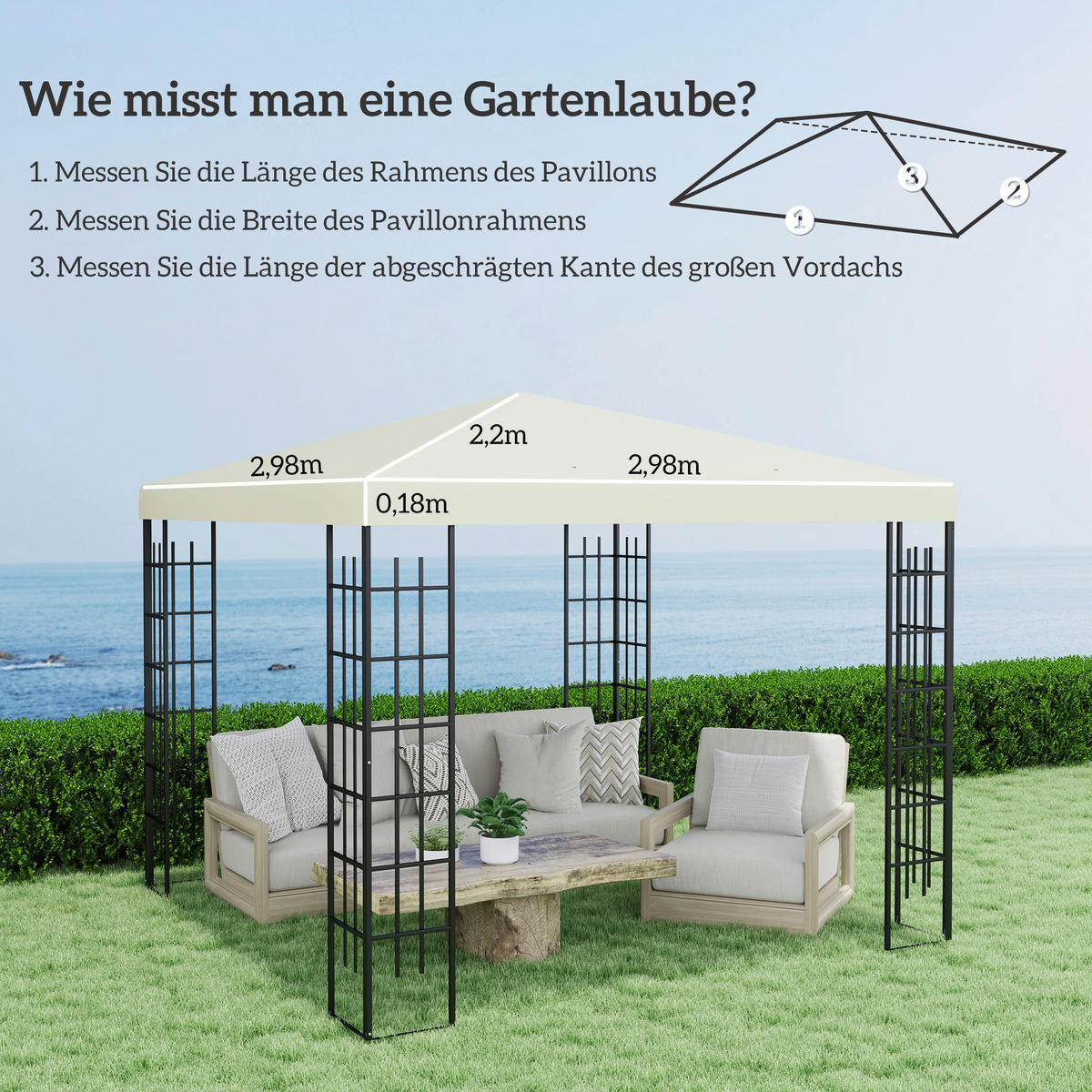 Outsunny Pavillondach cremeweiß Polyester B/H/L: ca. 298x1x298 cm Pavillondach - cremeweiß (298,00/298,00/1,00cm) - Outsunny