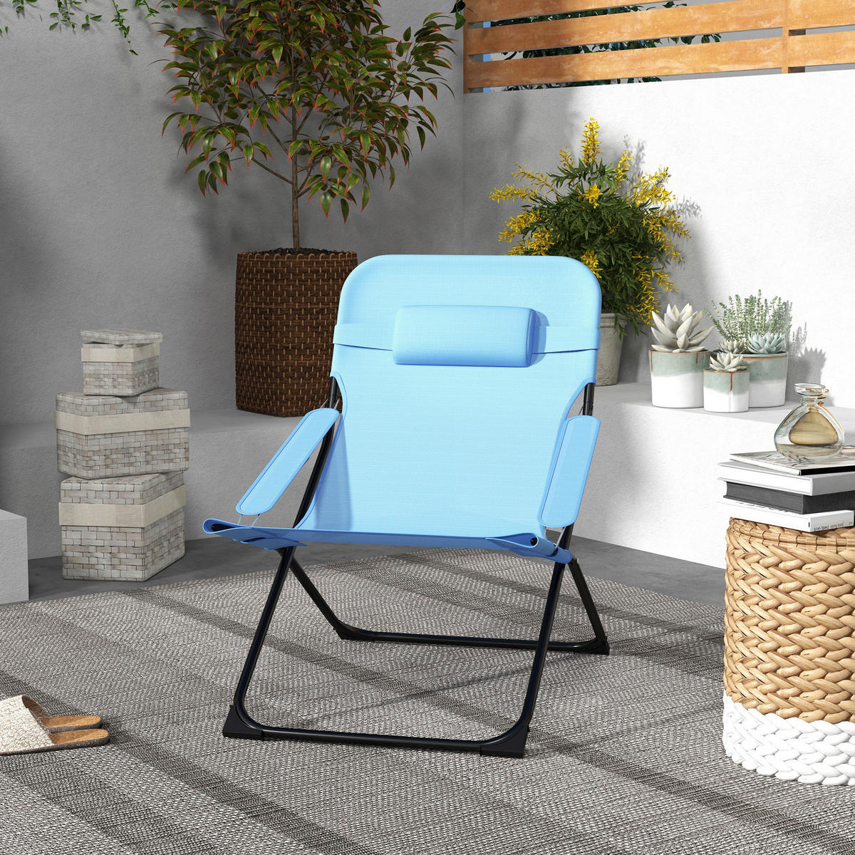 Outsunny Klappstuhl blau Edelstahl B/H/L: ca. 91x69x96 cm Klappstuhl - blau (96,00/91,00/69,00cm) - Outsunny