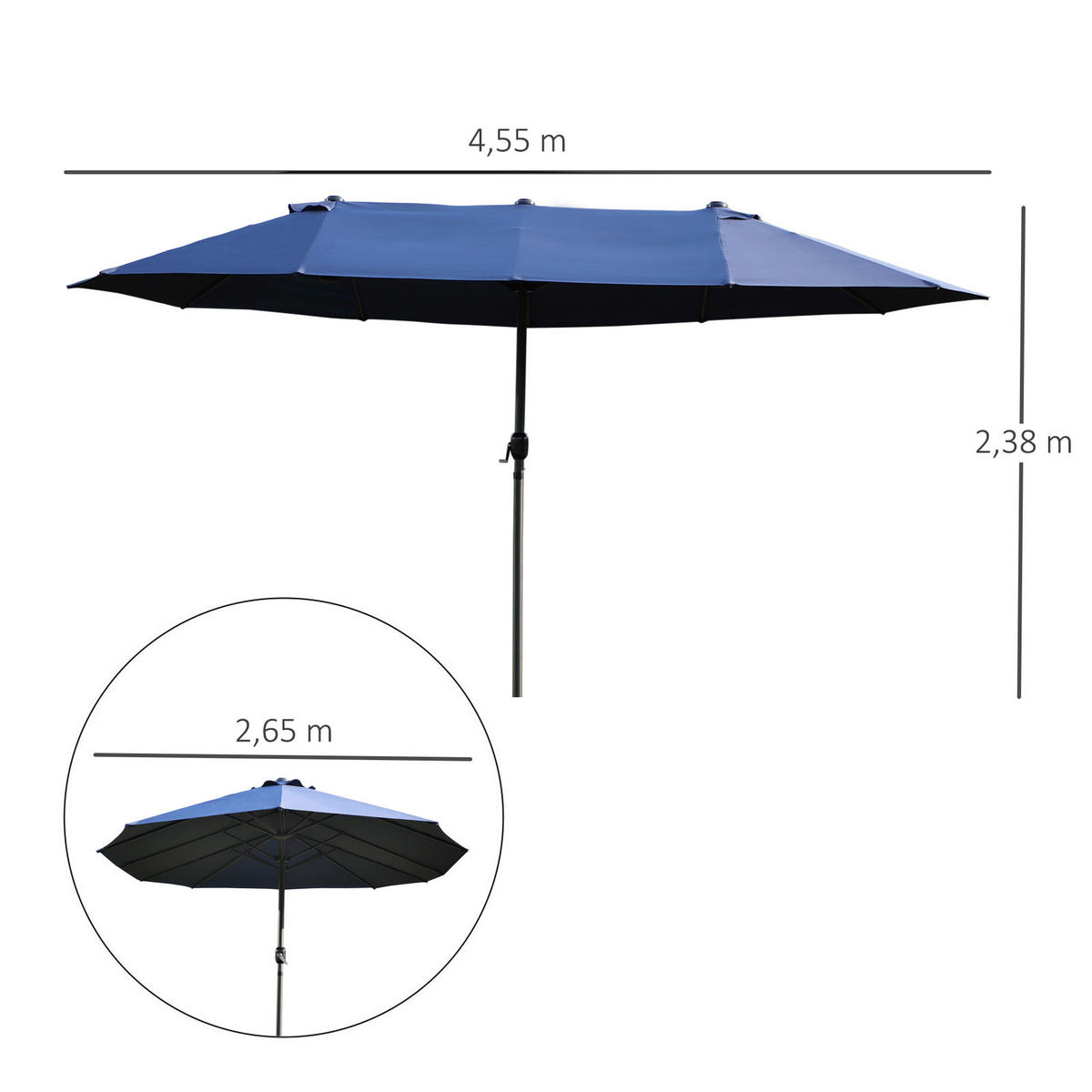 Outsunny Sonnenschirm blau Stahl B/H/L: ca. 270x240x460 cm Sonnenschirm - blau (460,00/270,00/240,00cm) - Outsunny