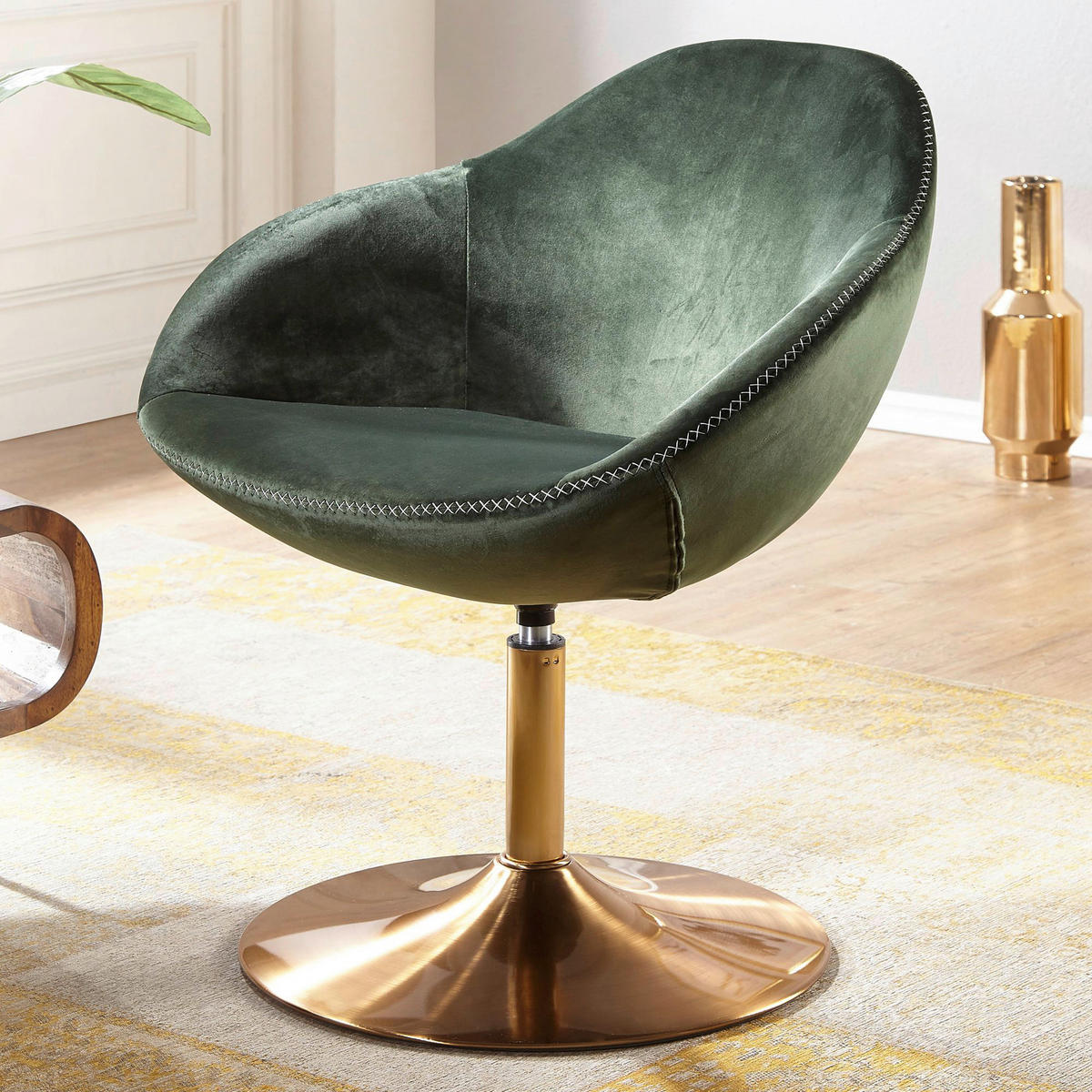 Wohnling Sessel grün gold Stoff Eisen B/H/T: ca. 70x79x70 cm Loungesessel - gold/grün (70,00/79,00/70,00cm) - Wohnling