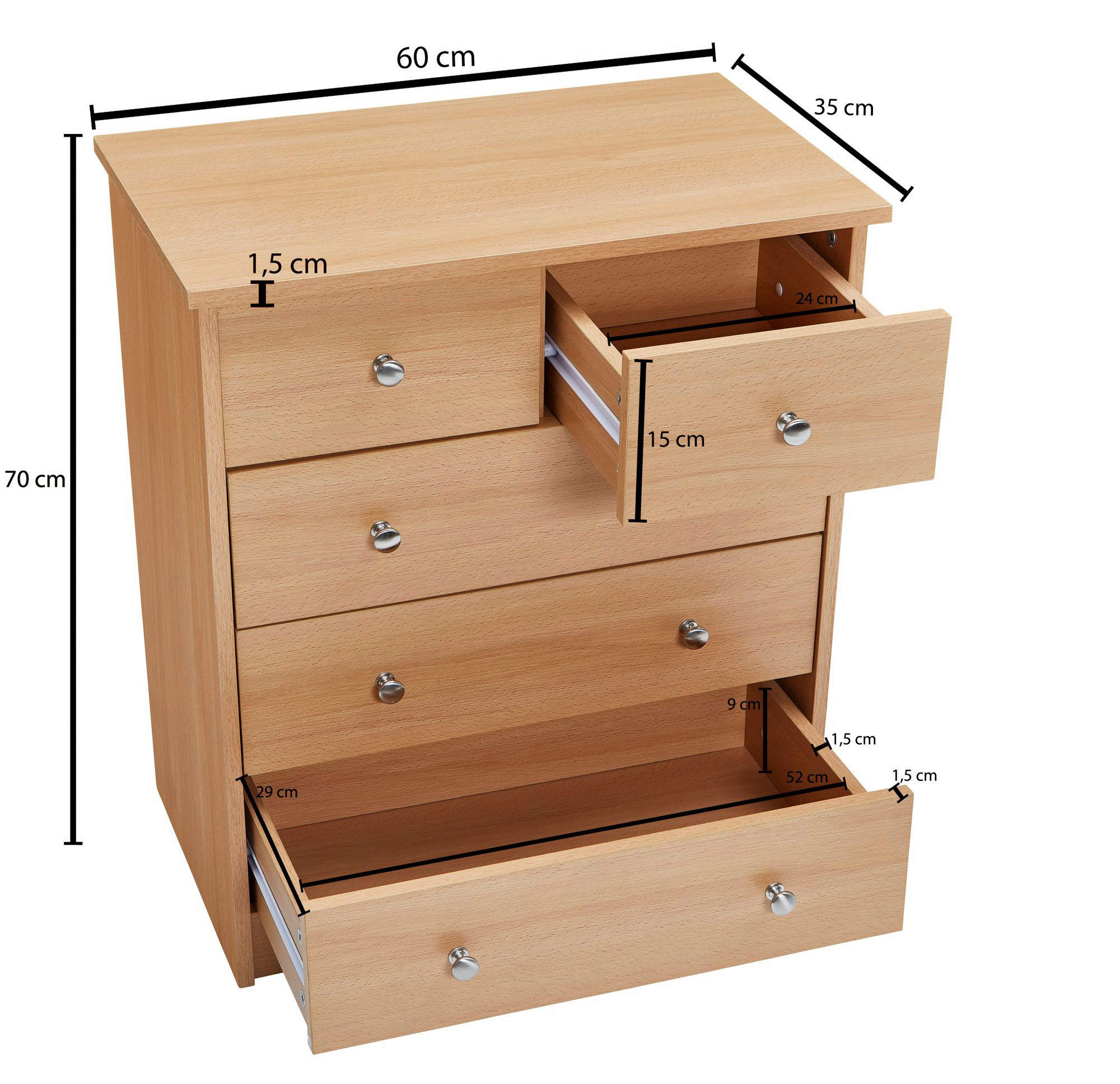 Kommode buche Alu Optik B/H/T: ca. 60x70x35 cm Kommode - buche/Alu (60,00/70,00/35,00cm) - Wohnling