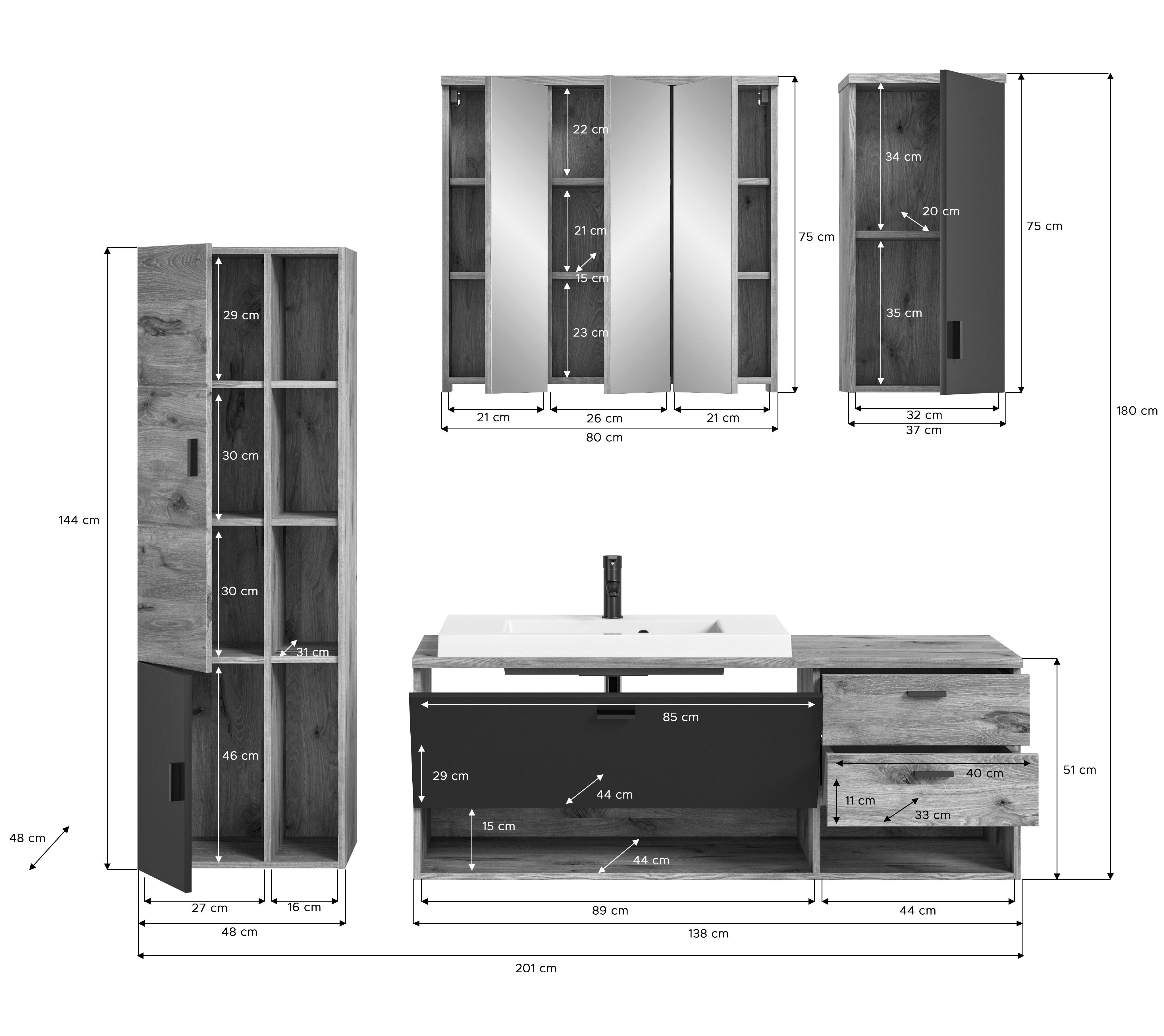 Badezimmer-Set GRADO B/H/T: ca. 203x192x48 cm GRADO - (203,00/192,00/48,00cm) - xonox.home
