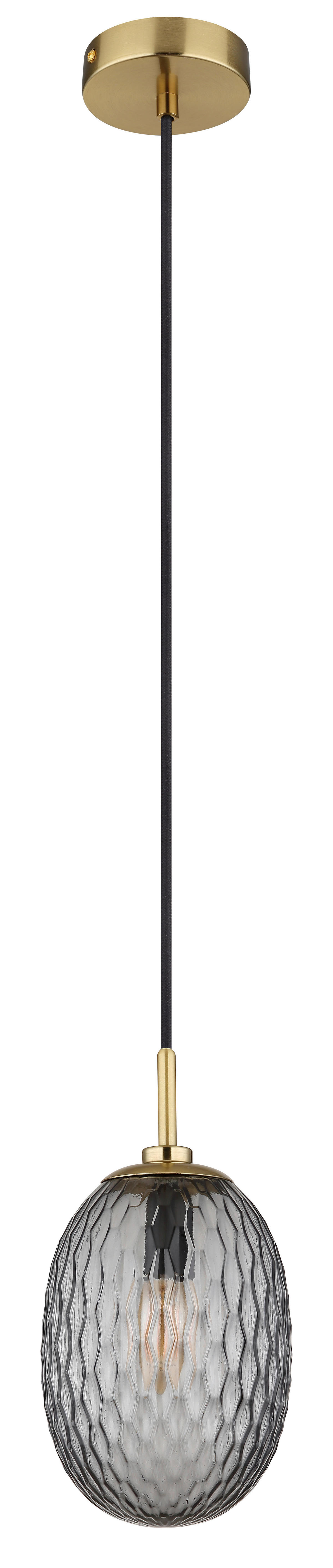 GLOBO Pendelleuchte Rauch schwarz gold Textil Glas Metall H/D: ca. 120x15 cm E14 1 Brennstellen DEVIN - gold/schwarz (15,00/120,00cm) - GLOBO