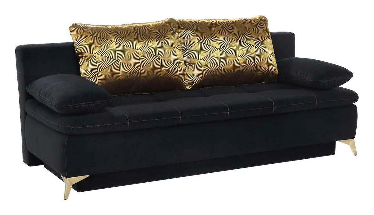 Schlafsofa  schwarz Samt B/H/T: ca. 202x88x95 cm Sarah_Schlafsofa 733/04-372/06 - gold/schwarz (202,00/88,00/95,00cm)