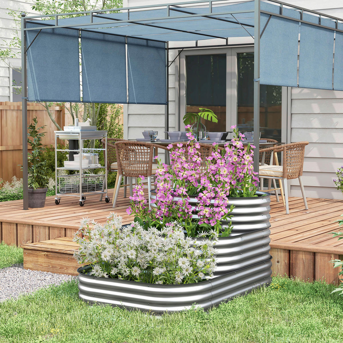 Outsunny Hochbeet silber Polypropylen B/H/L: ca. 109x158x82 cm Hochbeet - silber (82,00/109,00/158,00cm) - Outsunny