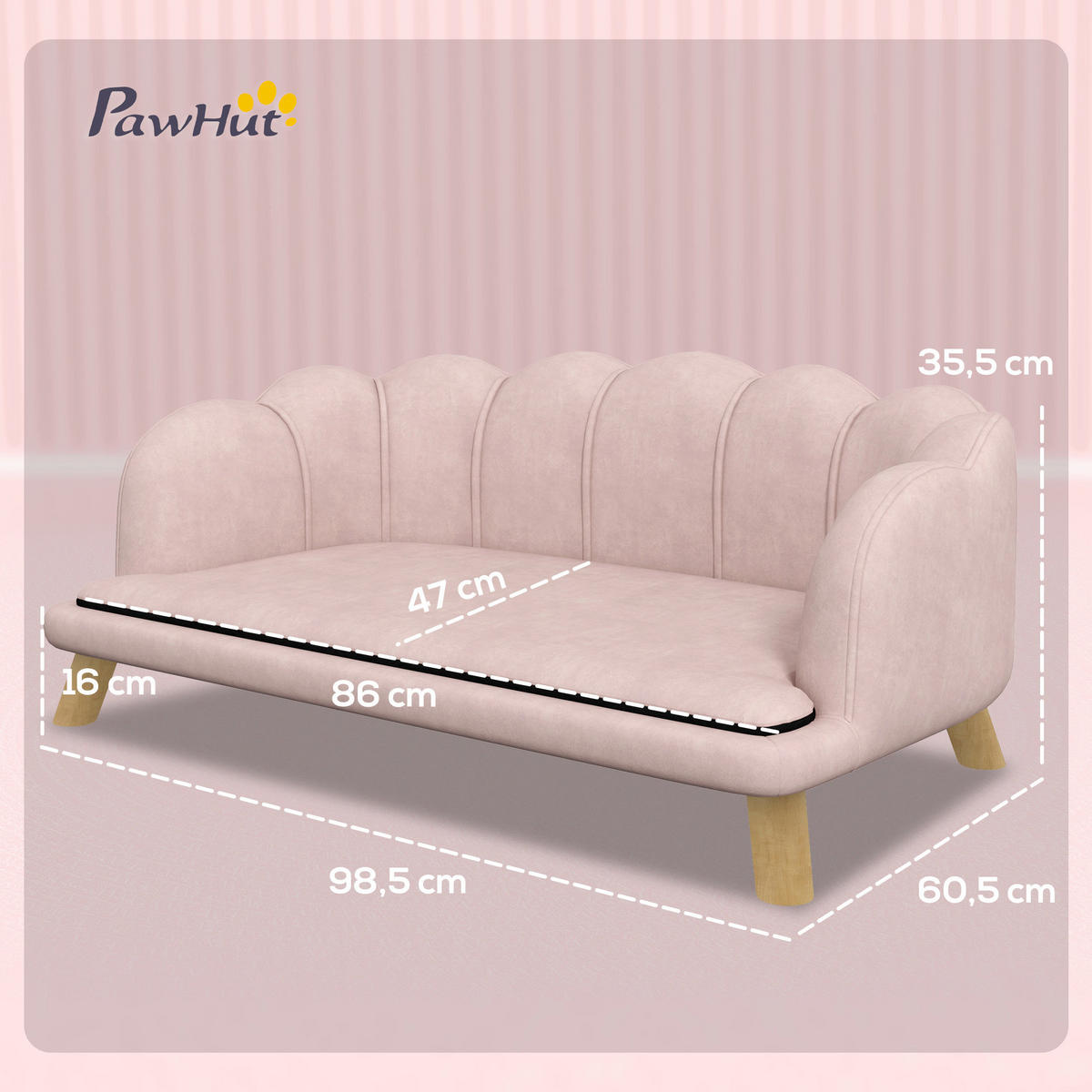 PawHut Hundesofa rosa Schaumstoff B/H/L: ca. 60,5x35,5x98,5 cm Hundesofa - rosa (98,50/60,50/35,50cm) - PawHut