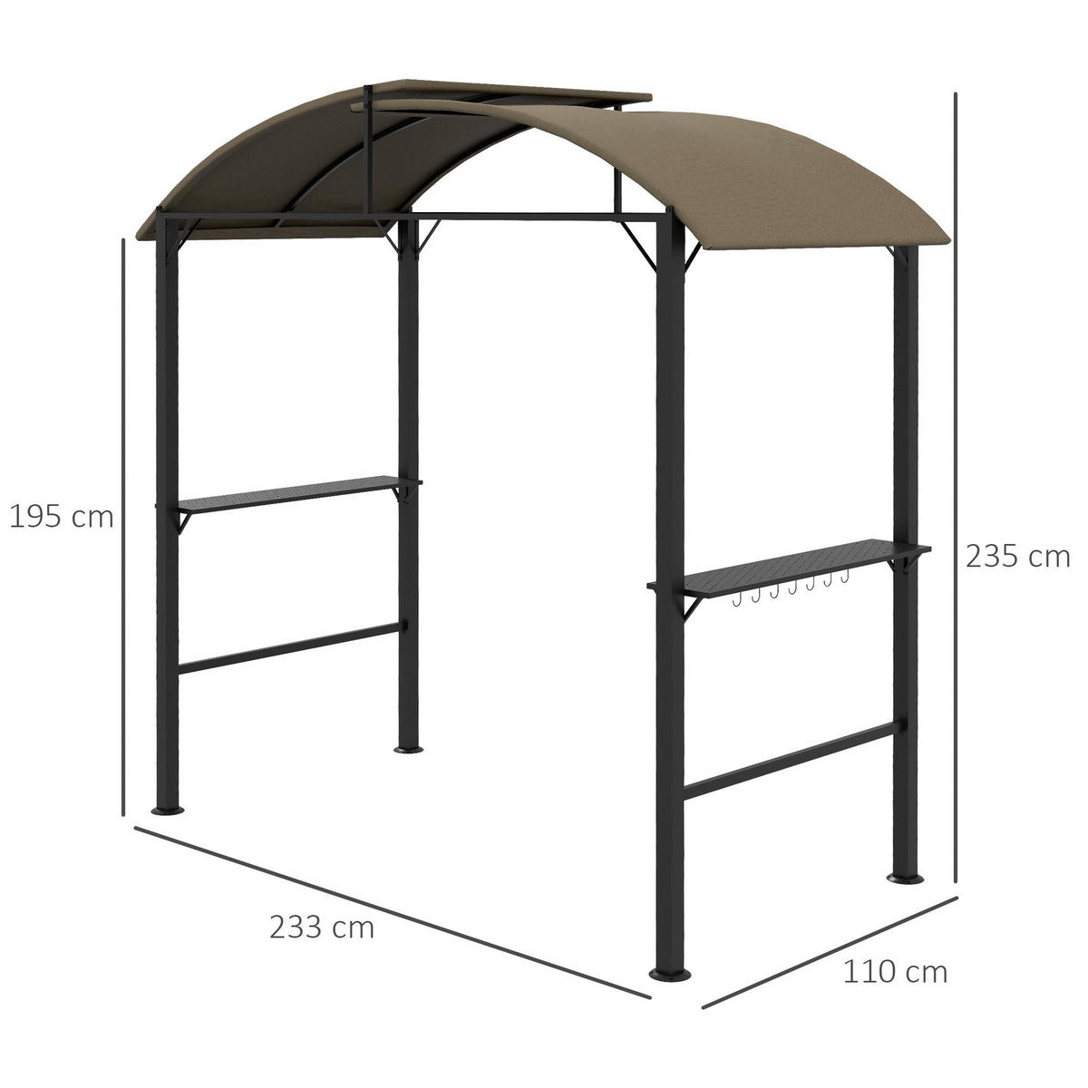 Outsunny Grillpavillon khaki Stahl B/H/L: ca. 110x235x233 cm Grillpavillon - khaki (233,00/110,00/235,00cm) - Outsunny