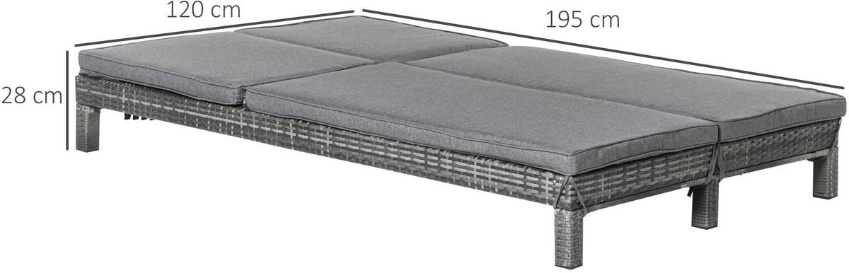 Outsunny Doppelliege grau Metall B/H/L: ca. 120x28x195 cm Doppelliege - grau (195,00/120,00/28,00cm) - Outsunny