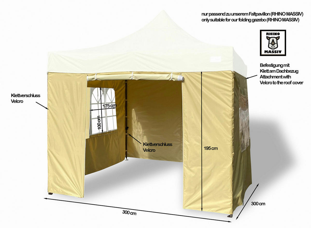 Grasekamp Seitenteile für Faltpavillon Modena Premium Line beige Polyester-Mischgewebe B/H/L: ca. 300x195x300 cm Modena Premium Line - beige (300,00/300,00/195,00cm) - Grasekamp