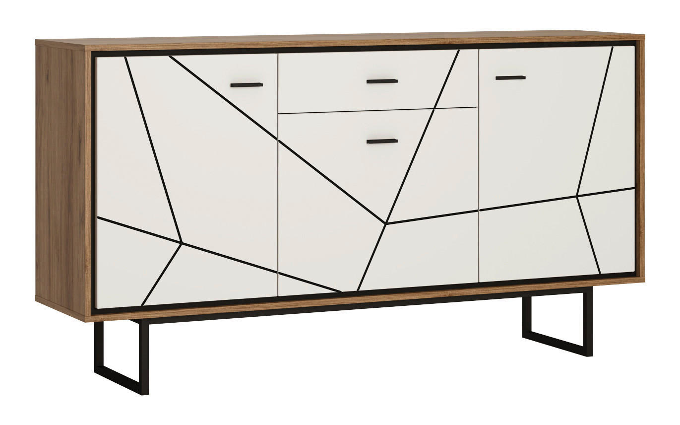 Sideboard Brolo Eiche Cleveland Nachbildung weiß Hochglanz schwarz B/H/T: ca. 167x90x40 cm Brolo - Eiche/weiß (167,00/90,00/40,00cm)