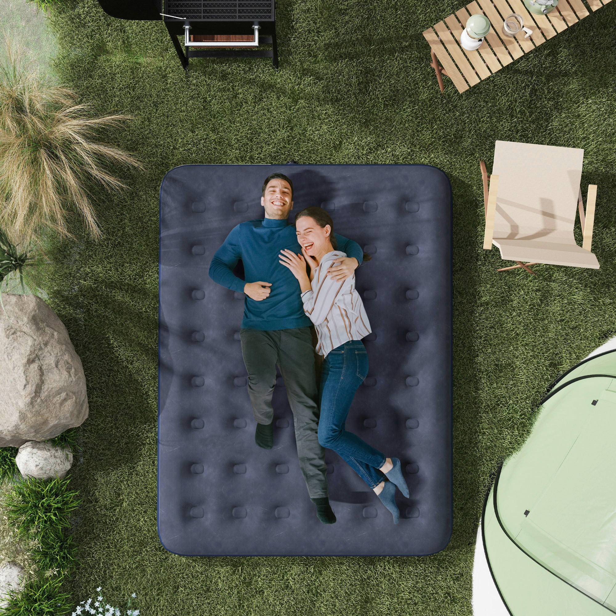 Outsunny Luftmatratze blau Kunststoff B/H/L: ca. 152x22x203 cm Luftmatratze - blau (203,00/152,00/22,00cm) - Outsunny